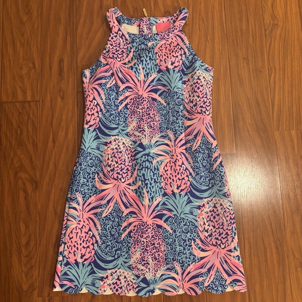 Lilly Pulitzer Sophelia Shift Dress Girls 10 Borealis Pineapple Blue Pink